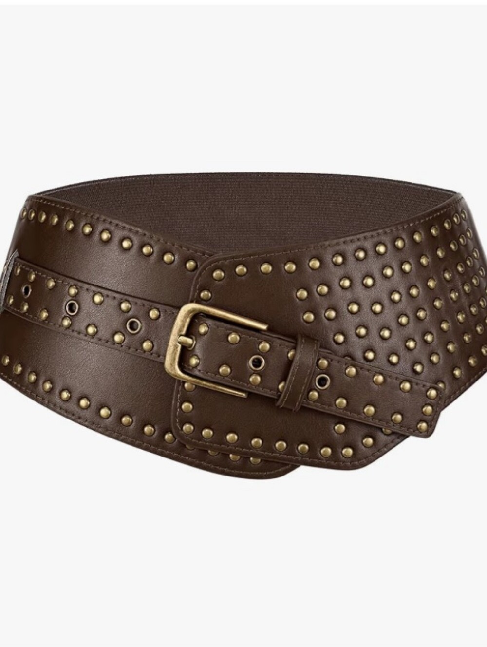 Studded Wide Brown Waist Belt with Brass Buckle